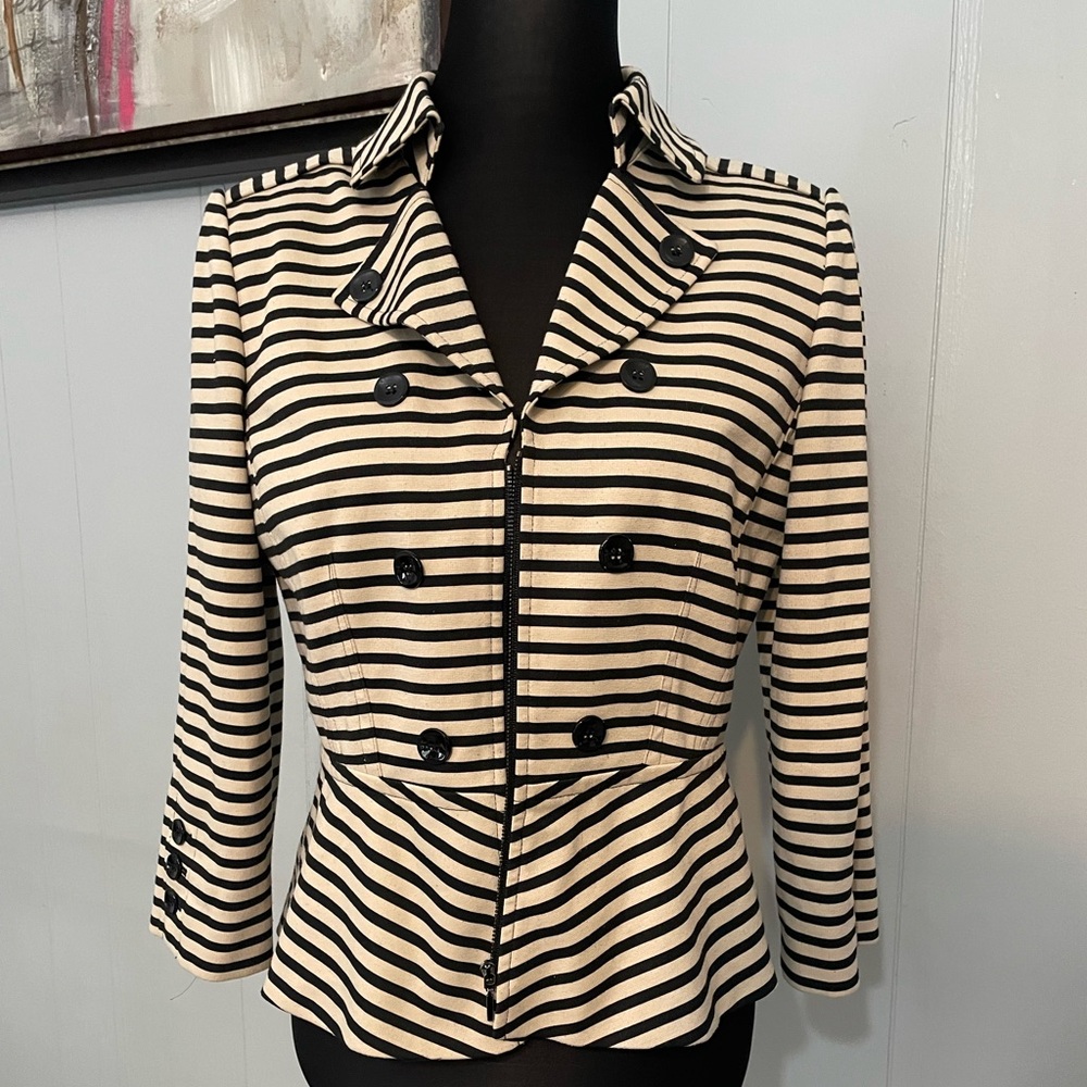 Tahari Striped Zippered Jacket Top size 8